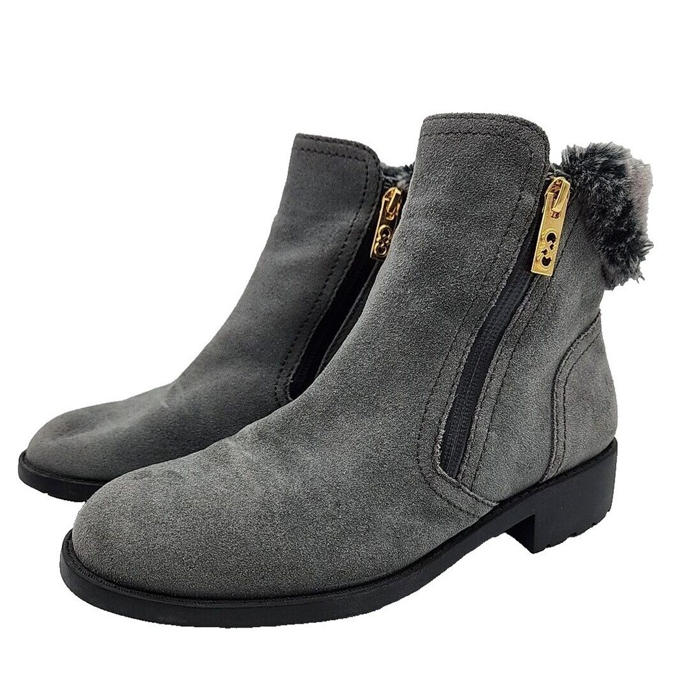 Cole Haan Womens 7B Quinney Waterproof Ankle Boots Booties Gray Suede Faux Fur